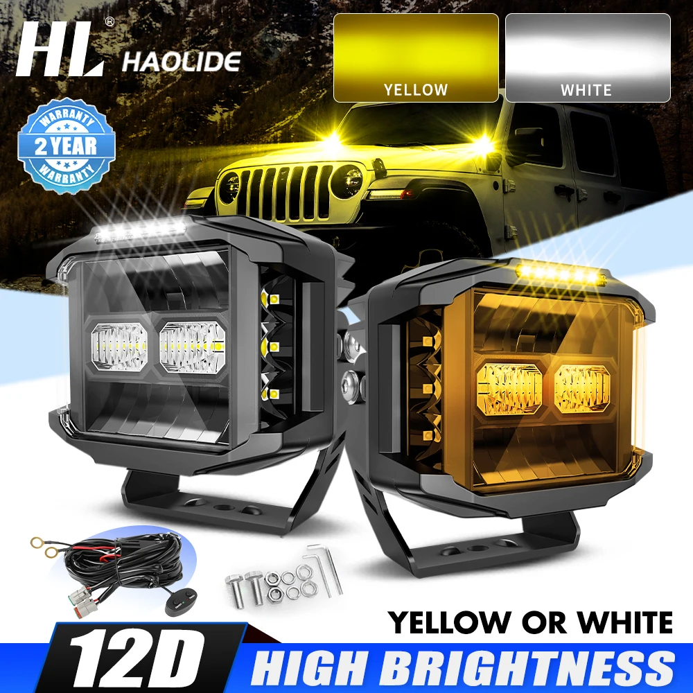 HAOLIDE 5 inch Side Shooter Light Pods Spot Flood Combo Light 80000LM Work Light Offroad for ATV UTV SUV Boat Truck 12V 24V