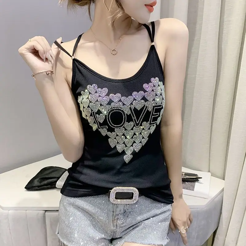 New Summer Sexy Double-layer Mesh Fashion Heavy Craftsmanship Ironing Sleeveless Suspender Shirt Versatile Slim Fit Top