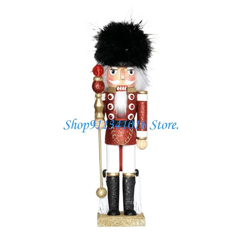  Christmas Wooden Shimmering Nutcrackers Soldier Figurine with Base and Faux Furs Hat