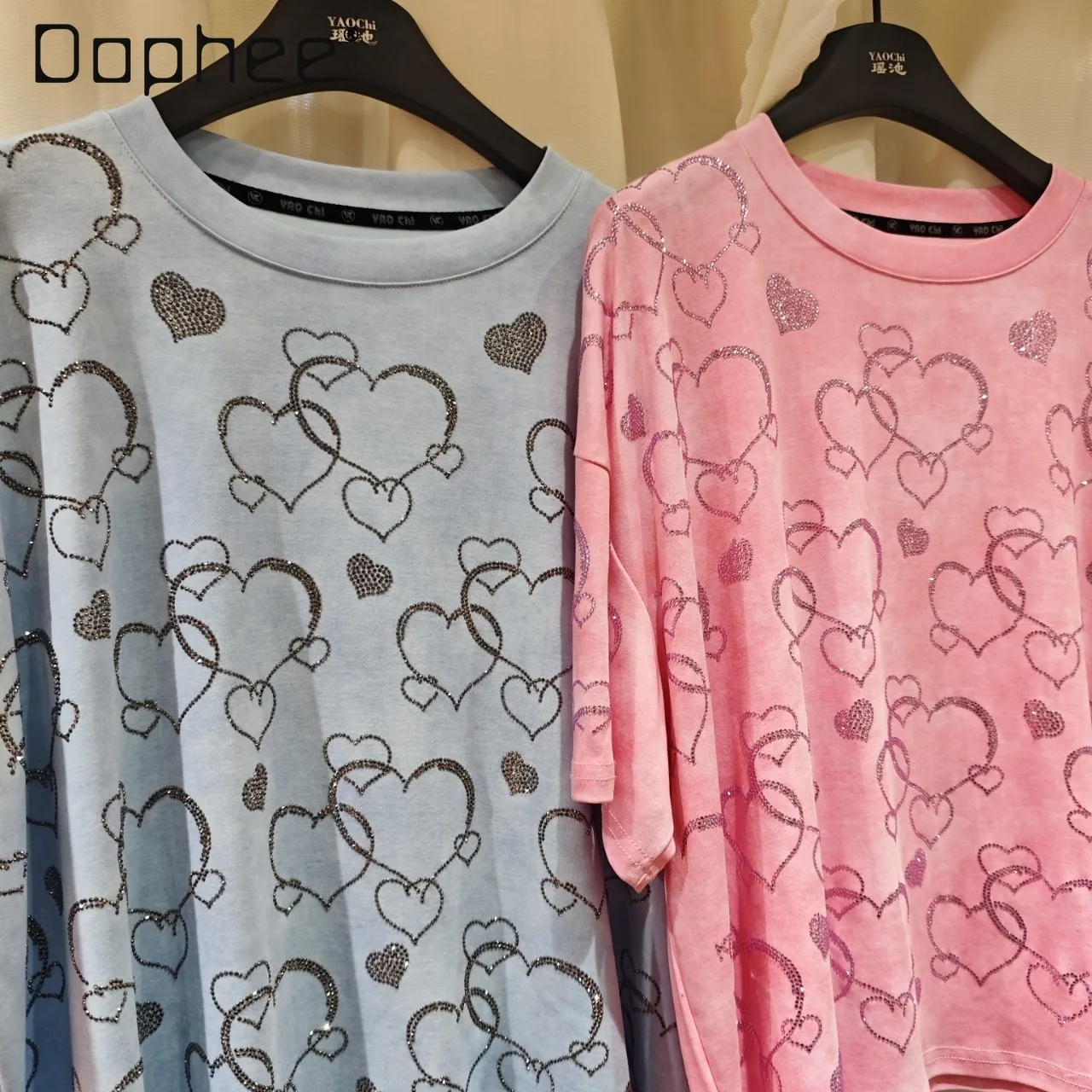 

2026 Summer New Loose Large Size Hot Diamond Round Neck Short-sleeved T-shirt Women's Clothing Top European American Trendy Tops