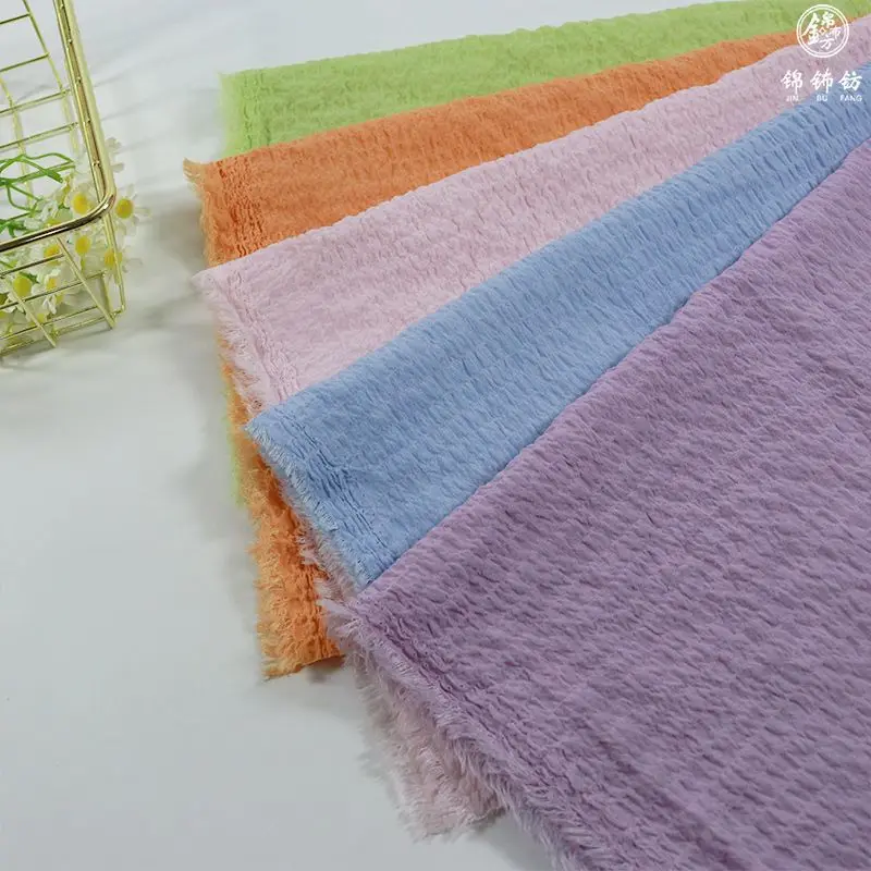 Bubble Texture Chiffon Pleated Fabric By The Meter for Clothes Dress Shirt Children\'s Clothing Sewing Cloth Soft White Pink Blue