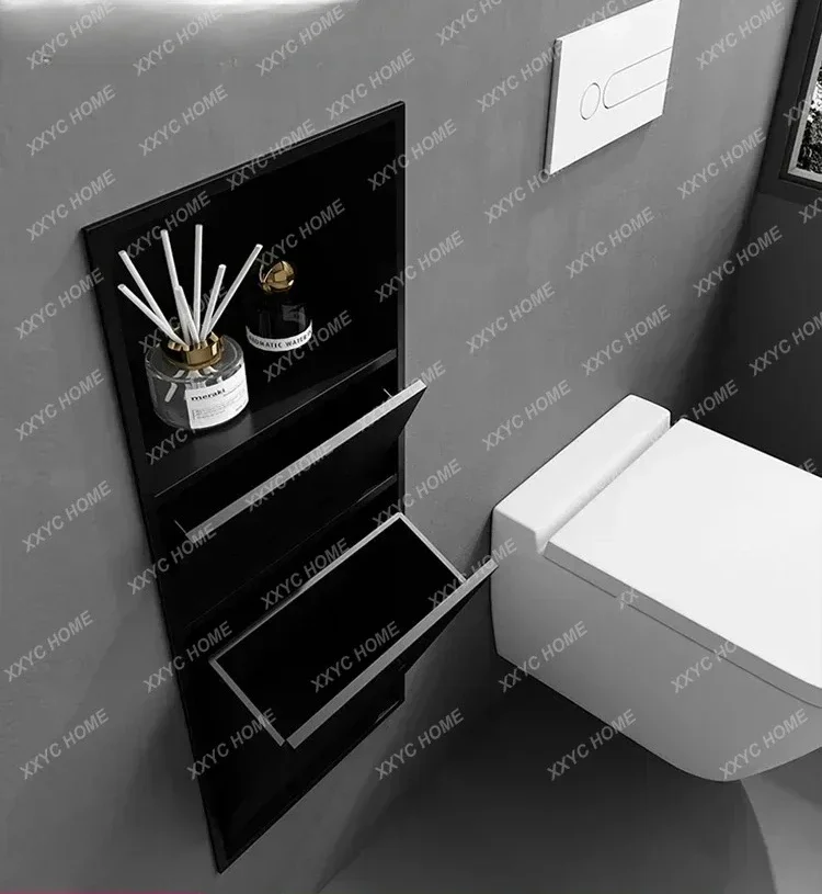 A   Toilet Bin Niche Stainless Steel Embedded Storage Rack Toilet with Door Toilet Brush Bathroom Tissue Rack Cabinet
