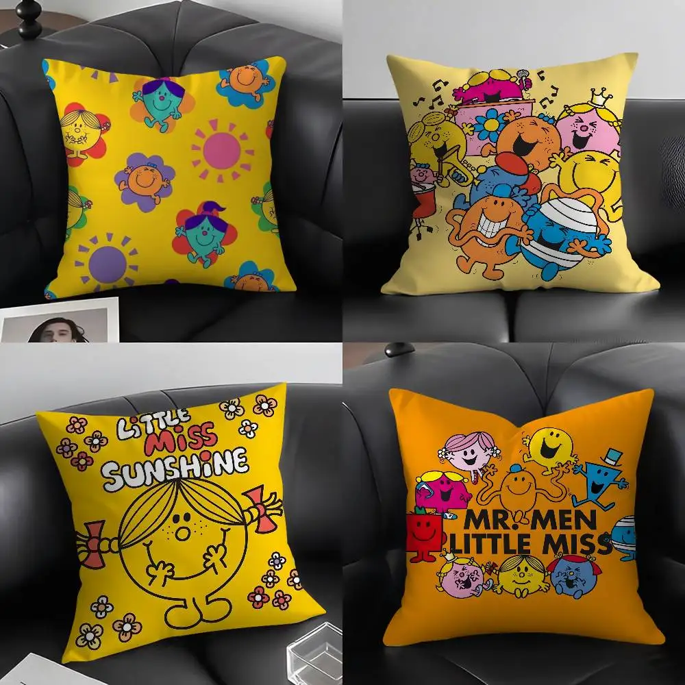Mr. Men and L-Little Miss Pillow Case Home Dorm Chair Back Short Plush Double-sided Printing Office Nap Time Cushion Cover