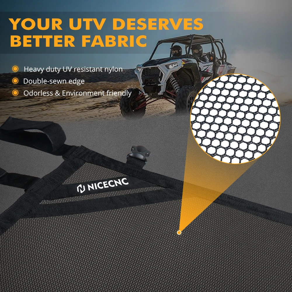 NICECNC Window Nets Roll Cage Mesh Guard for Polaris RZR Quick Release Buckles & Hook and Loop Design Heavy Duty Premium Nylon