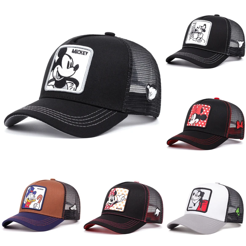 Boné de Beisebol de Algodão com Tela e Aba Curva Disney Anime: Personagens Mickey, Minnie, Donald, Daisy e Goofy – Presente de Aniversário Infantil