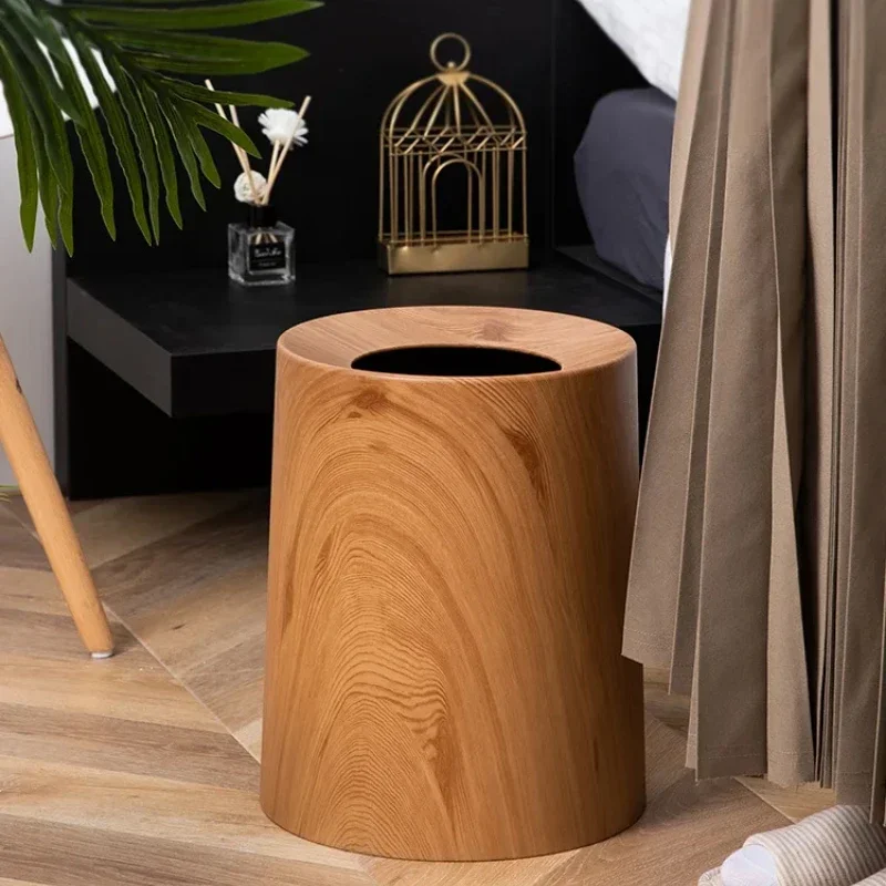 Light Luxury Lidless Trash Can Hidden Garbage Bag Classification Conical Wastebasket for Bedroom and Bathroom Wood Grain