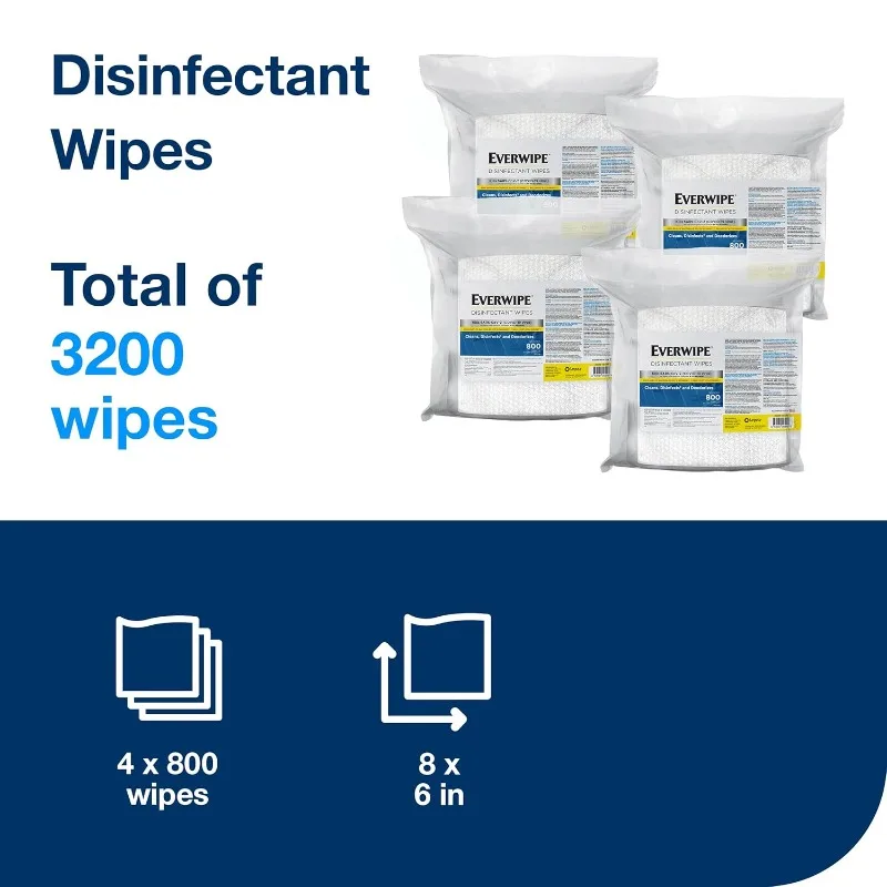 Disinfectant Wipes Jumbo Roll White, Cleans and Deodorizes, 4 x 800 Count