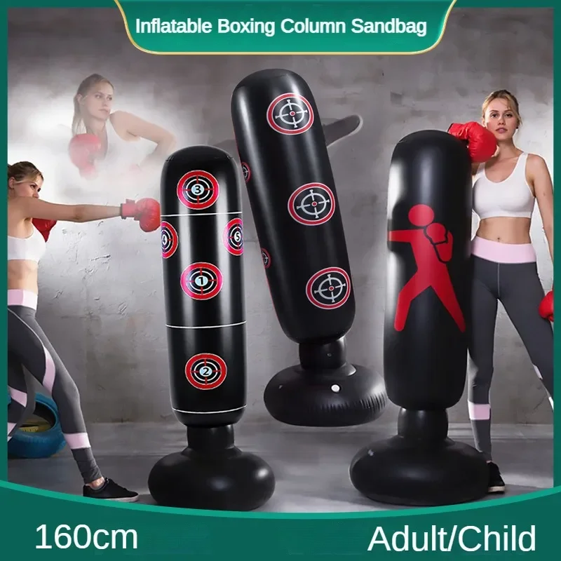 Fitness Boxing Inflatable Sandbag PVC160cm Adult/child Tumbler Fighting Column Sandbag Boxing Muay Thai Training Punching Bag