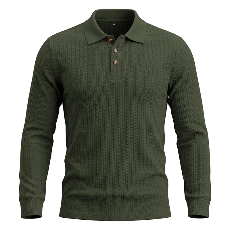 Herren Herbst-Winter US-Größe Jacquard Schlangenmuster Langarm-Poloshirt, Lässiges Einfaches Revers-Unterhemd – Detail 24