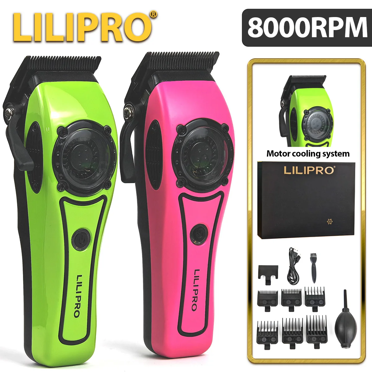 LILIPRO New Professional Hair Salon Electric Cordless High Speed 8000RPM DLC Blade Hair Clipper for Men Cut Machine Hair Trimmer