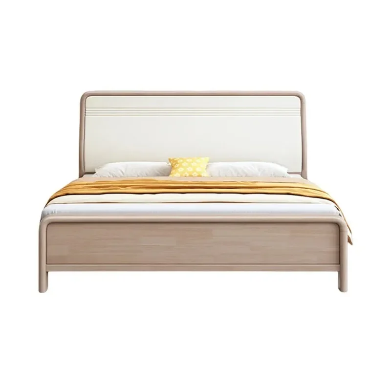 Modern simple solid wood bed, Nordic ash wood craft color bedroom double bed, air pressure storage