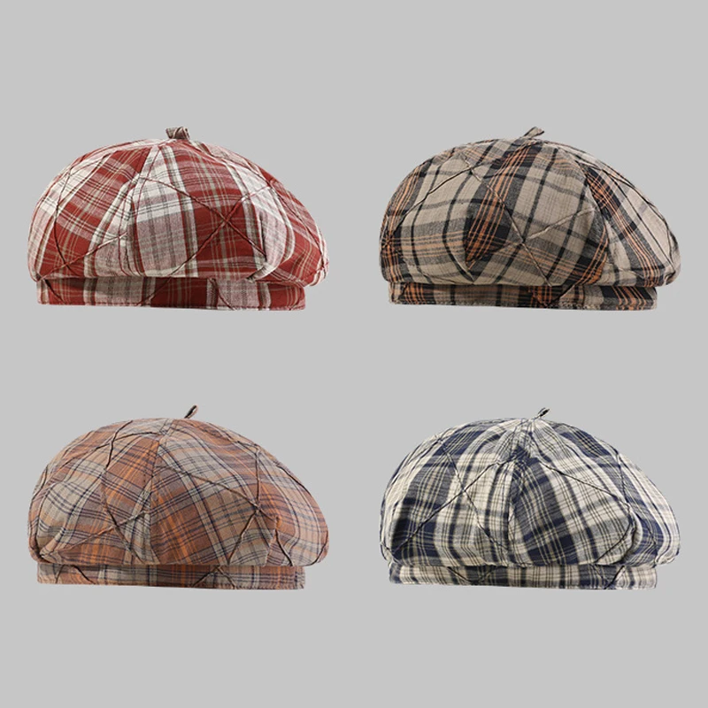 

Women's Gradient Plaid Beret - Vintage-Inspired Fashion Newsboy Cap for Fall & Spring, Perfect for New Year's Parties & Gifts