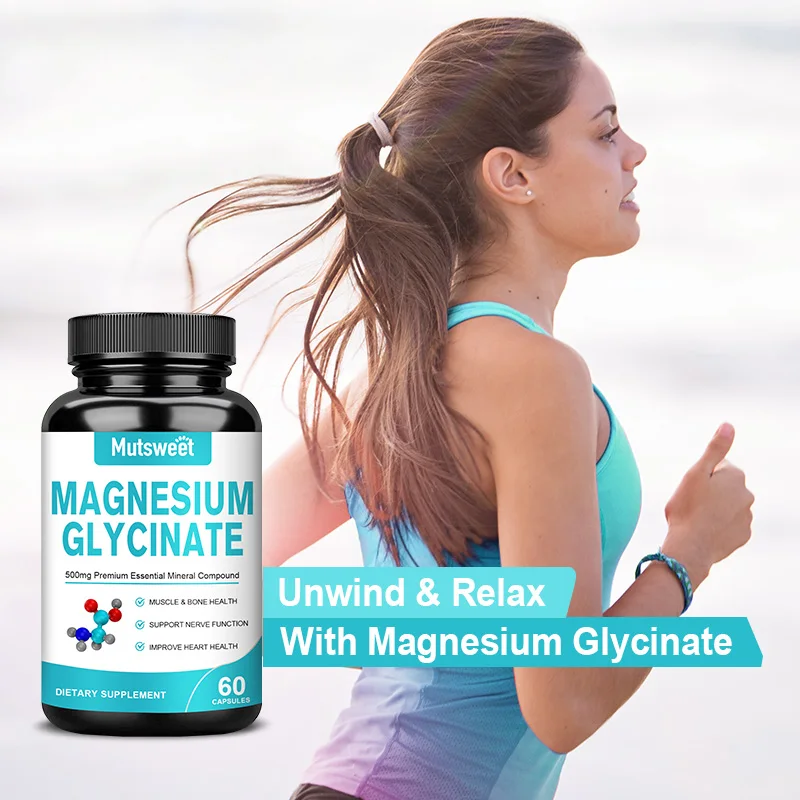 Mutsweet Magnesium Glycinate Supplement Vegan Capsules with Zinc Vitamin D3 B6 High Absorption Support for Women&Men Non-GMO