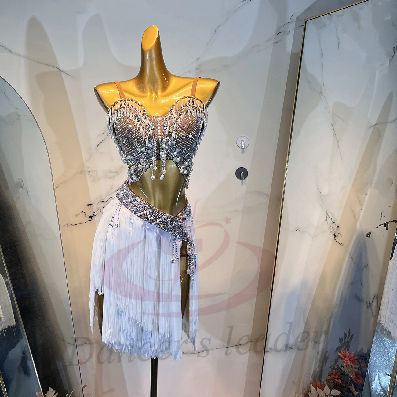 فستان الرقص اللاتيني للأطفال البالغين حجر الراين الراقية مخصص لؤلؤة شرابة الحمالة التانغو الملابس النسائية