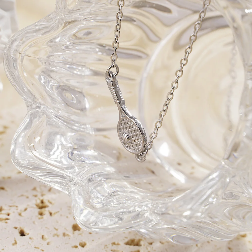 Stainless Steel Tennis Racket Fashion Silver Color And Gold Plated Pendant Necklace Jewelry Gift For Him With Chain