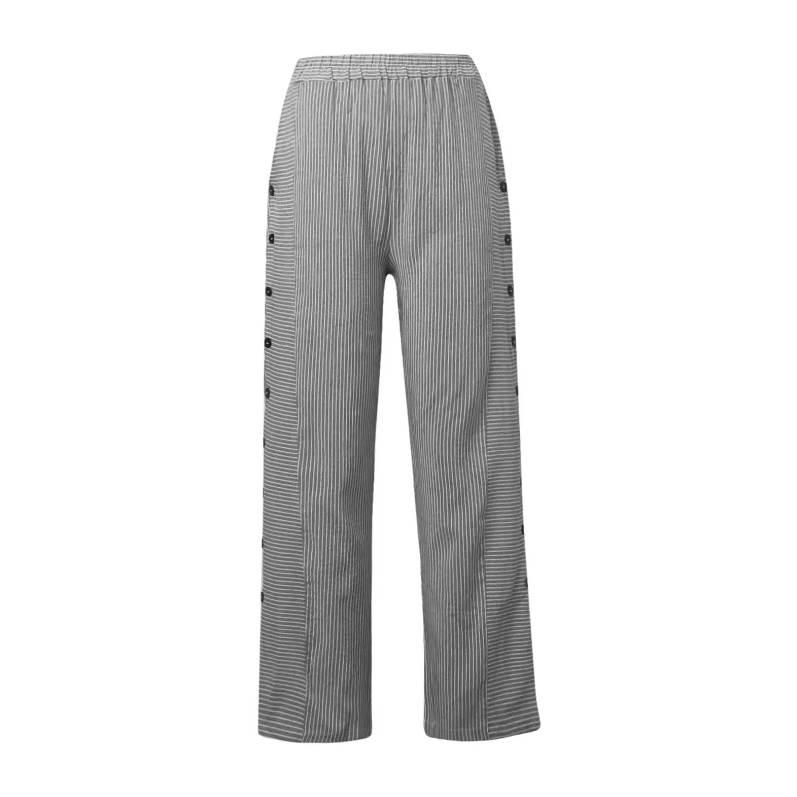 Pantaloni con bottoni a righe moda estate/autunno da donna pantaloni larghi Casual All-In-One stampati pantaloni elastici a vita alta Street Snap