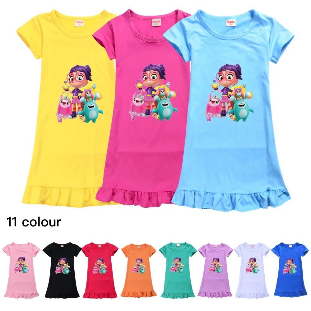 Abby Hatcher Kids Clothes Cotton Knee-Length Dresses Teenagers Cartoon Girls Pajamas Children Nightgown Girls Clothing