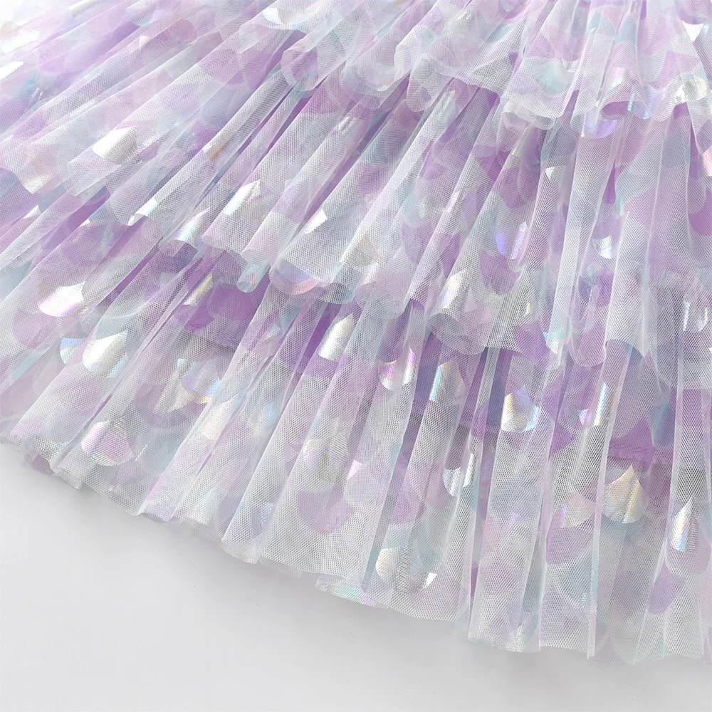 DXTON Girls Summer Tutu Dress Kids Mermaid Print Cartoon Layered Dresses Girls Birthday Party Travel Beachwear Children Clothing