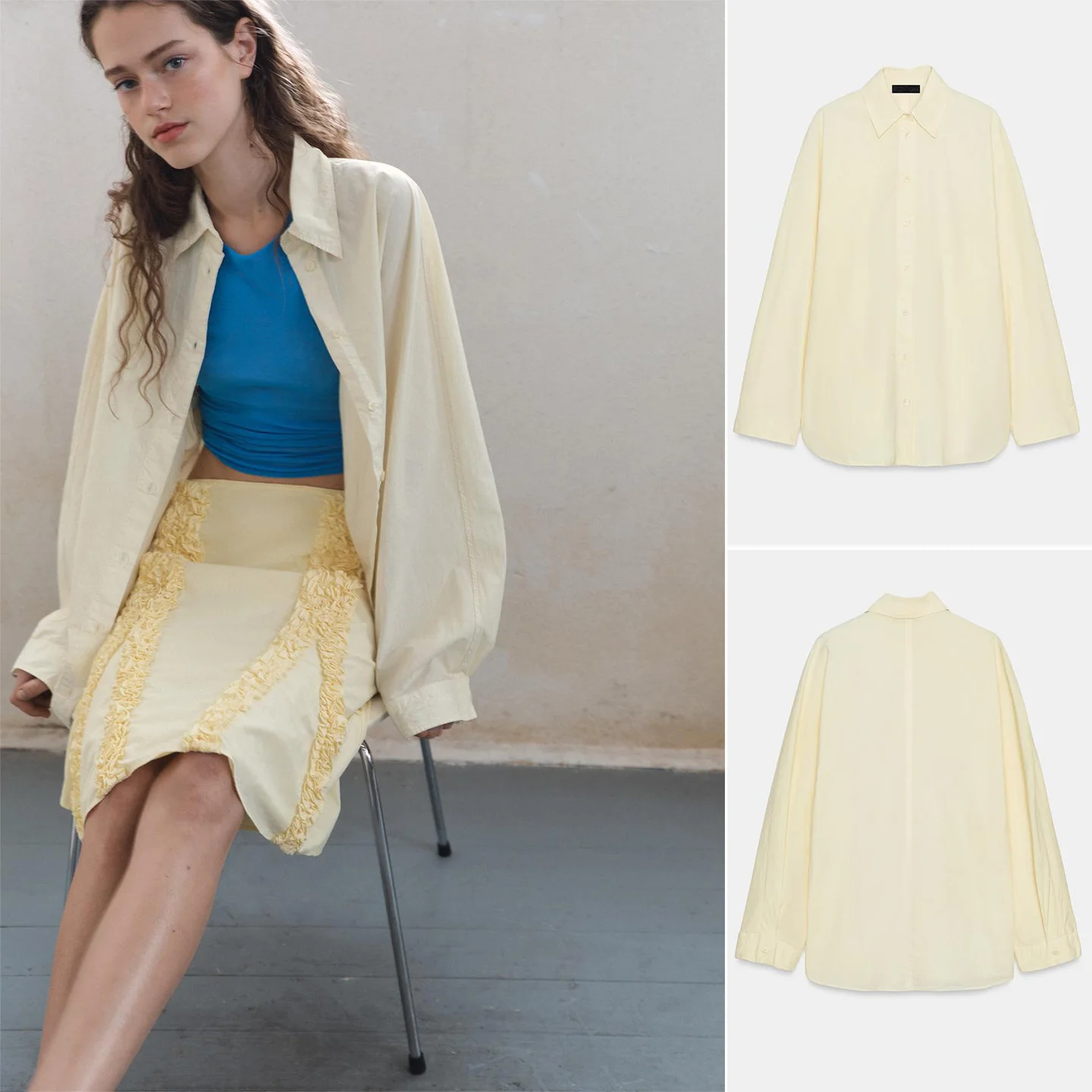 

Spring New Women's Loose Silken Shirt Long Sleeve Turn-down Collar Washed Effect Shoulder Drape Casual Style Polyester Fiber