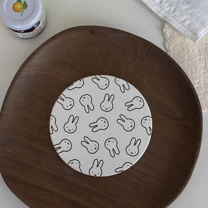 Hot Cute Miffy Series Coffee Cup Coasters Cartoon Creativity Print Ceramic Absorbent Coasters Round Heat Resistant Tea Cup Mat - view 5