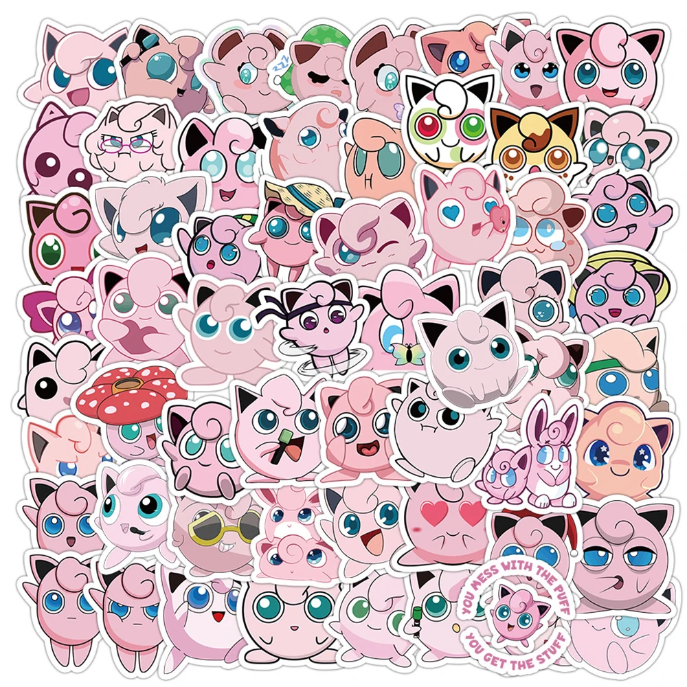 10/30/60PCS Kawaii Pokemon Pink Jigglypuff Stickers Cute Decals Decoration DIY Skateboard Bike Phone Notebook Fridge Kids Toys