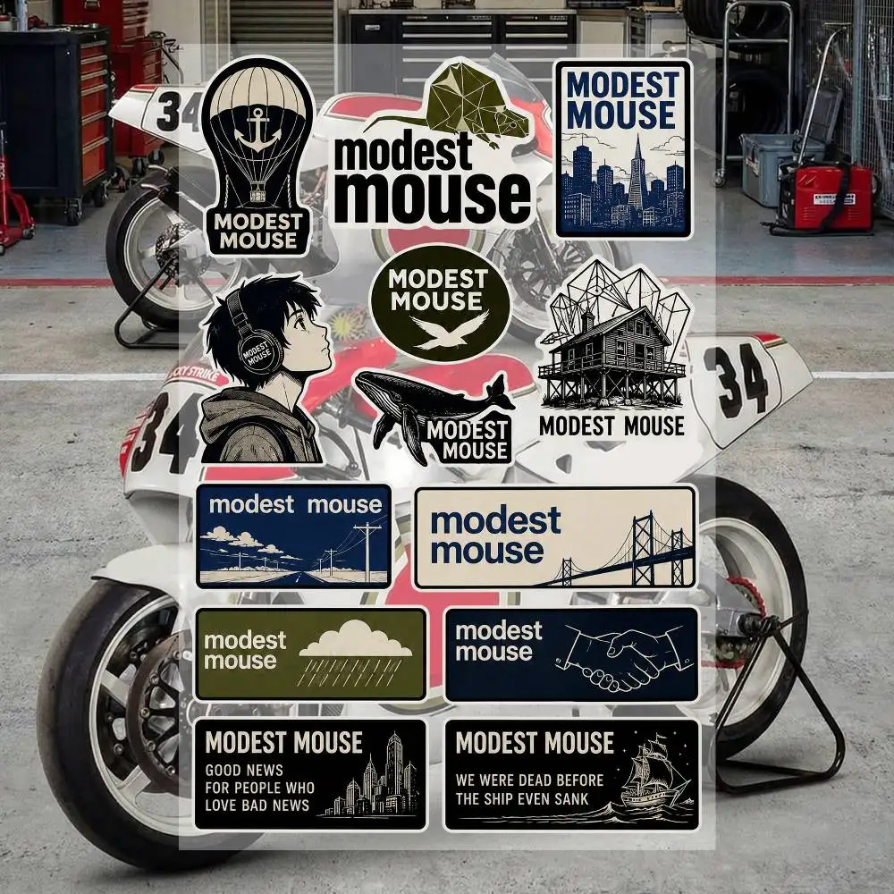 M-oD-E-st M-ousE- Pegatinas de vinilo impermeables para coche, motocicleta, bicicleta, monopatín, portátil, botella, teléfono