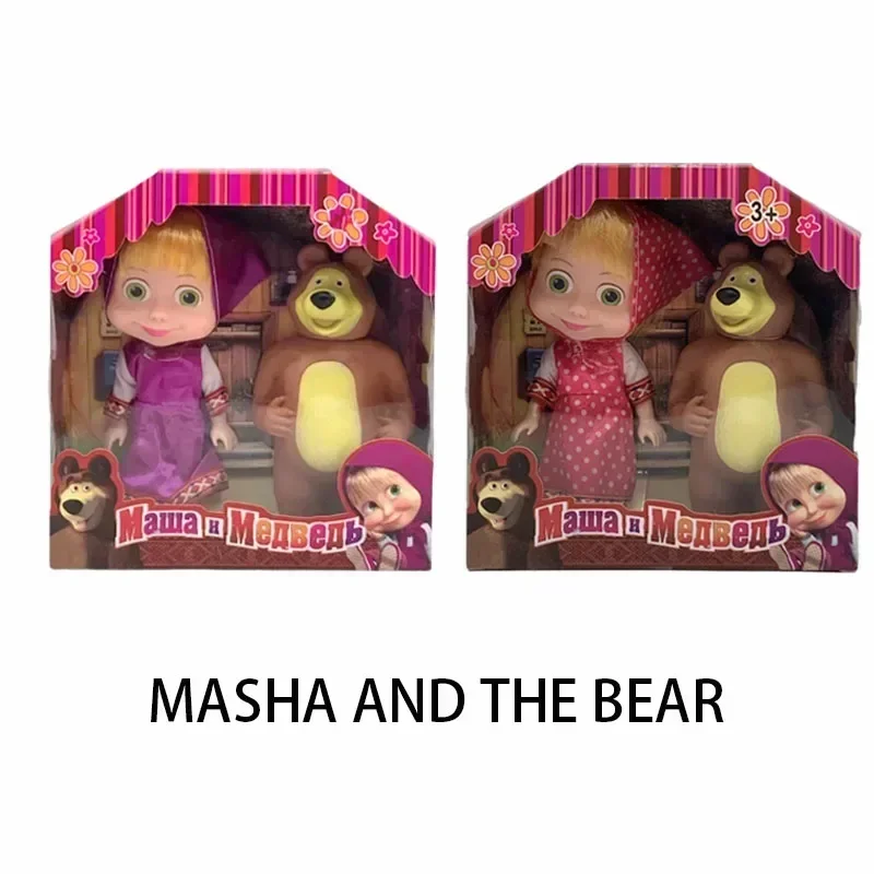 The New 6.5 "masha and The Bear Birthday Gift Set Action Figure Animated Model Cartoon Toy Children's Doll Vinyl Bear Can Sound