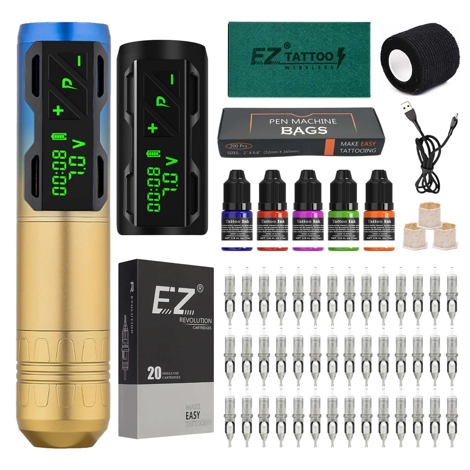 EZ Portex Gen 2S Wireless Battery Tattoo Pen Machine 40pcs Cartridge  Tattoo Needles SMP PMU Permanent Makeup Tattoo INK Kits