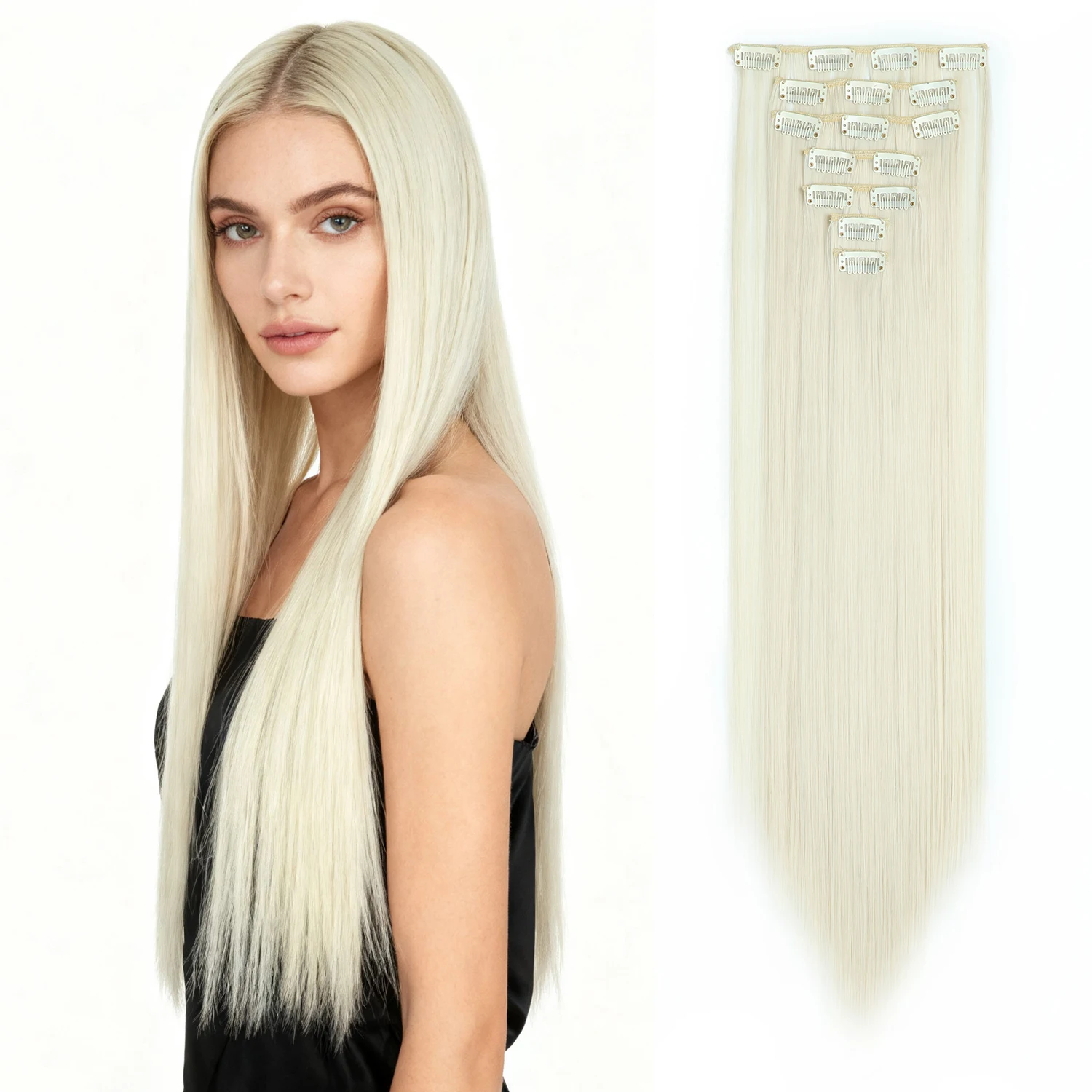 

Clip in Hair Extensions 7pcs/set Synthetic Hairpieces Straight Style 22inch Thick Hair Increase Volume For Women Girls