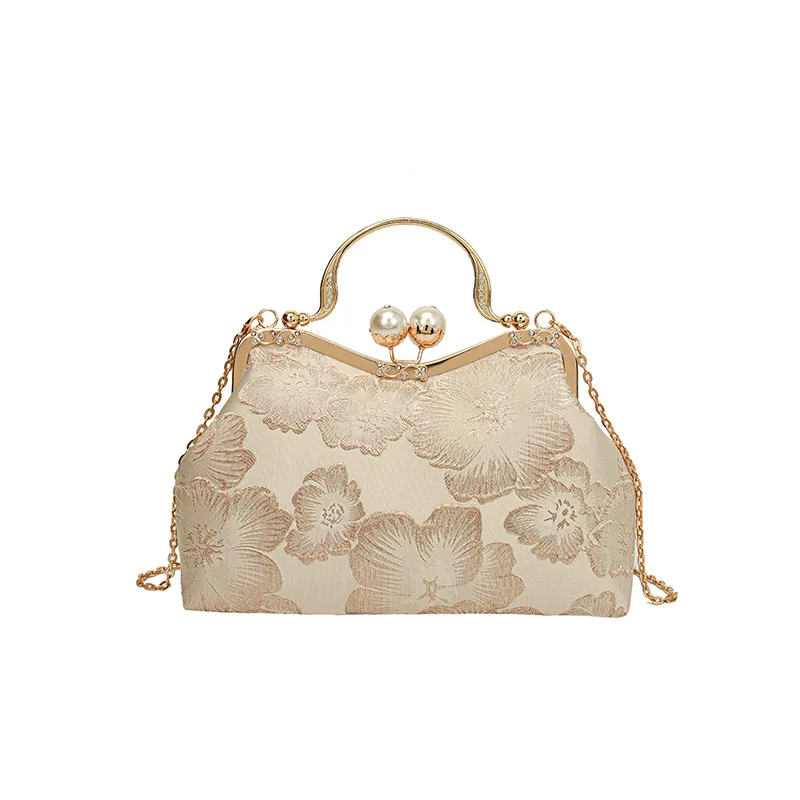Vintage Chinese Style Evening Bags Handmade Embroidery Flower With Handle Handbags For Women Fashion Chain Shoulder Bags Clutch