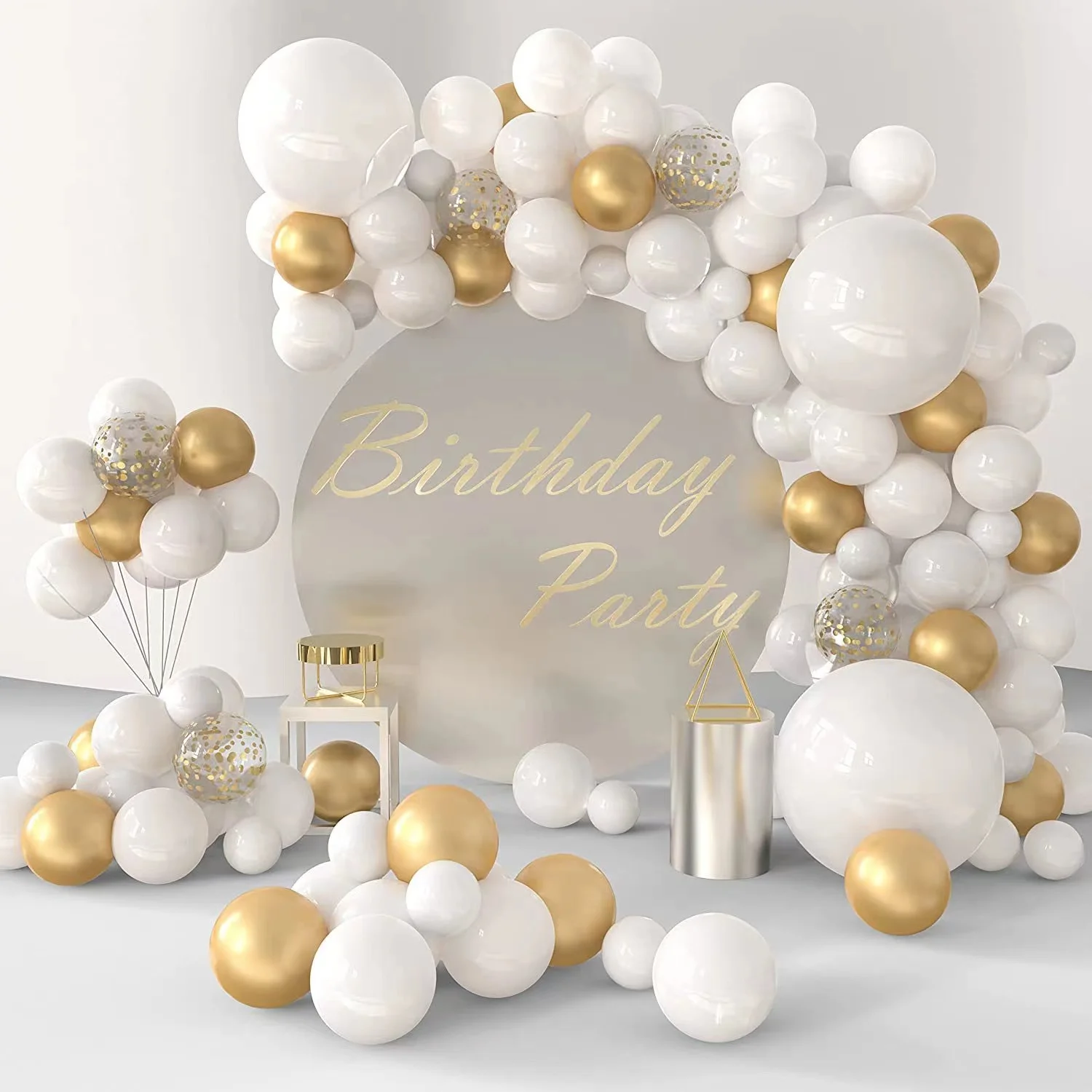 108PCS White Balloon Garland Arch Kit Gold Metallic Balloons for Birthday Wedding Bachelorette Engagement Baby Shower Decoration