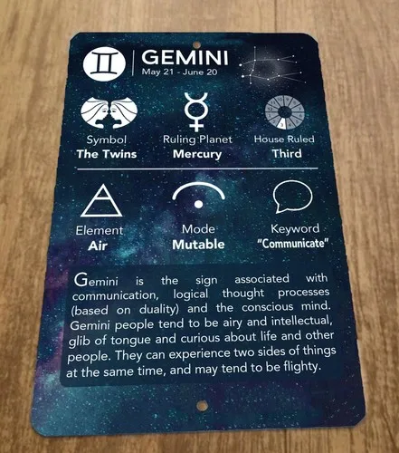 Gemini May 21 - June 20 Zodiac Astrology  Metal Wall Sign