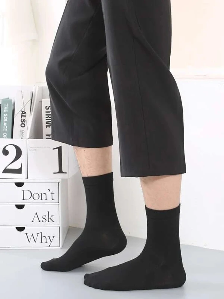 6 Pairs Solid Color Men\'s Mid Length Socks Fashion Comfortable Autumn Classic Black Business Sock High-quality Men\'s Short Socks