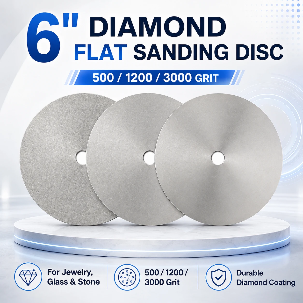 1-3Pcs 6 Inch Diamonds Flat Lap Disc, 500/1200/3000 Grit Electroplated Sanding Polishing Abrasive Wheel for Grinding