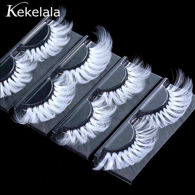 1 Pair Long White Eyelashes 3D Dramatic False Colored Cosplay Lashes Fluffy Dense Fake Lashes 25mm Eyelash Extension Suppliers