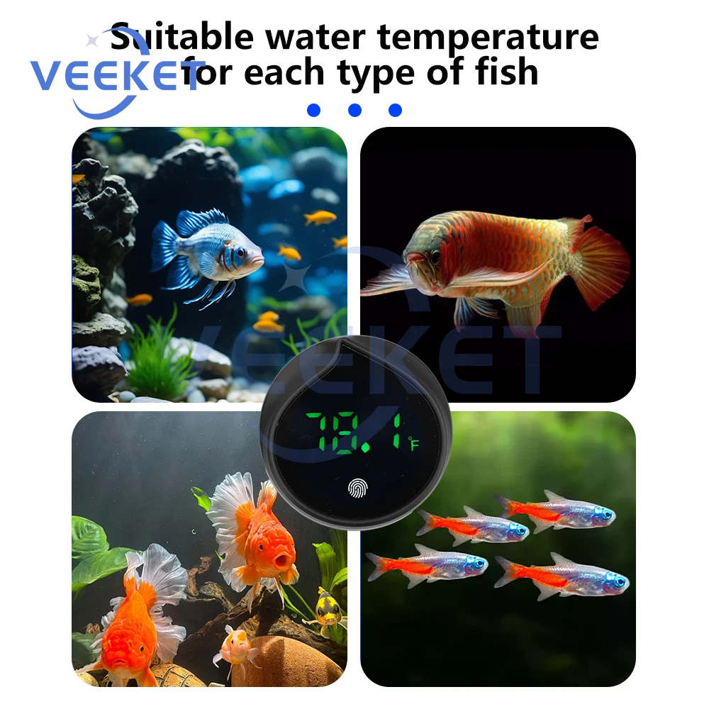 LED ميزان الحرارة الرقمي خزان الأسماك استشعار درجة الحرارة حوض السمك اللمس الخوخ على شكل تصميم خزان ميزان الحرارة الإلكتروني 0-60 ℃