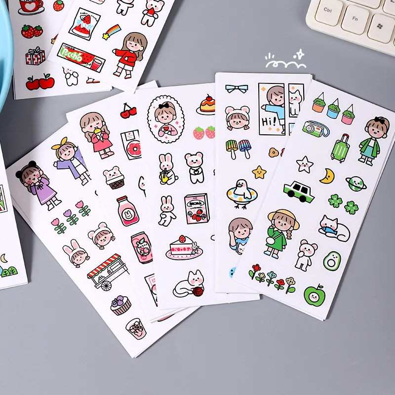 

5/LOTS Stickers Kawaii Cartoon Pvc Handbook Stickers Package Students Heart Cute Material Small Stickers Diy Mug Decorative