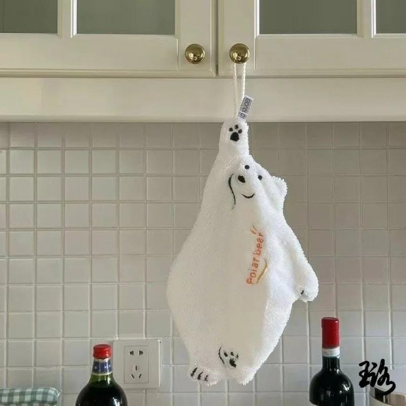 Polar Bear Hand Wiping Towel Super Absorbent Hanging Kitchen Towel Coral Design Thick Cartoon Hand Towel
