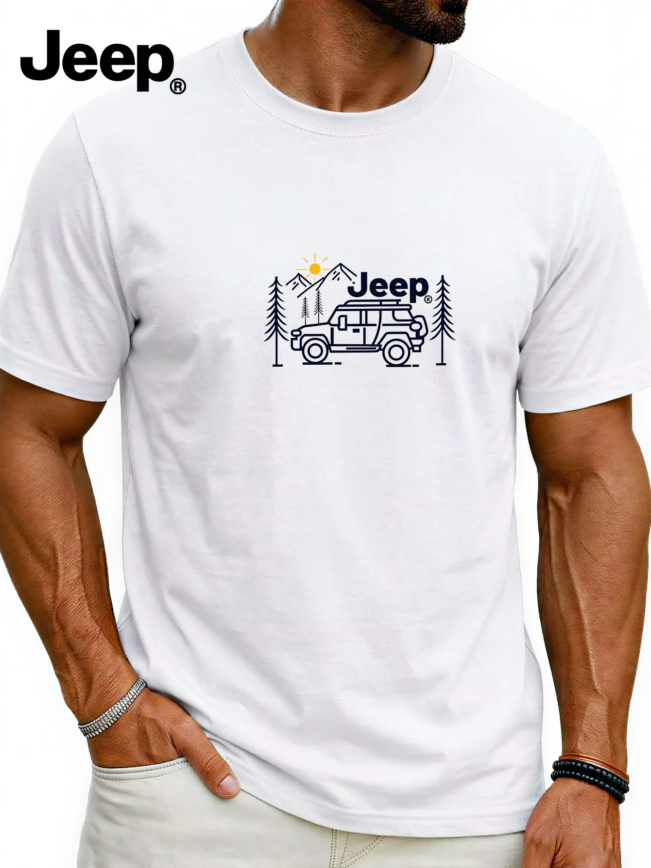 

Мужская футболка Jeep с коротким рукавом, спортивная футболка, дышащая, высококачественная, удобная, повседневная футболка
