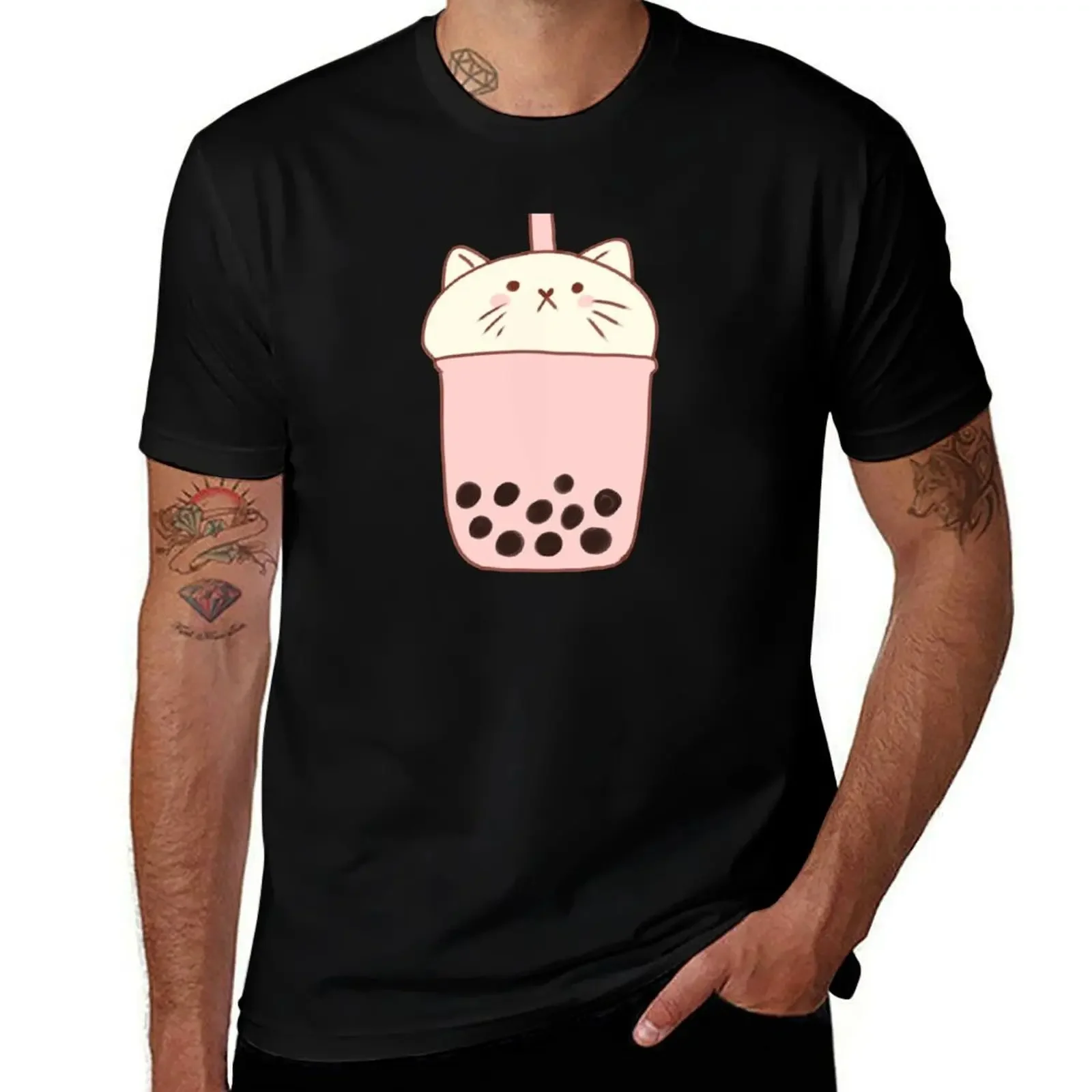 

boba cat illustration T-Shirt shirts graphic tee new edition summer tops outfits for men