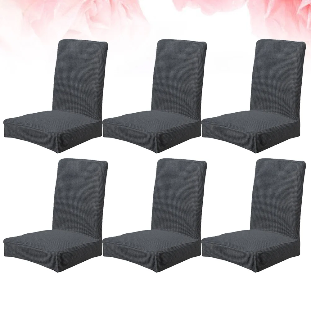 

6Pcs Grey Stretchy Chair Covers Elastic Protective Full Case Modern Dining Chair Seat Cover Machine Washable for Party Meeting