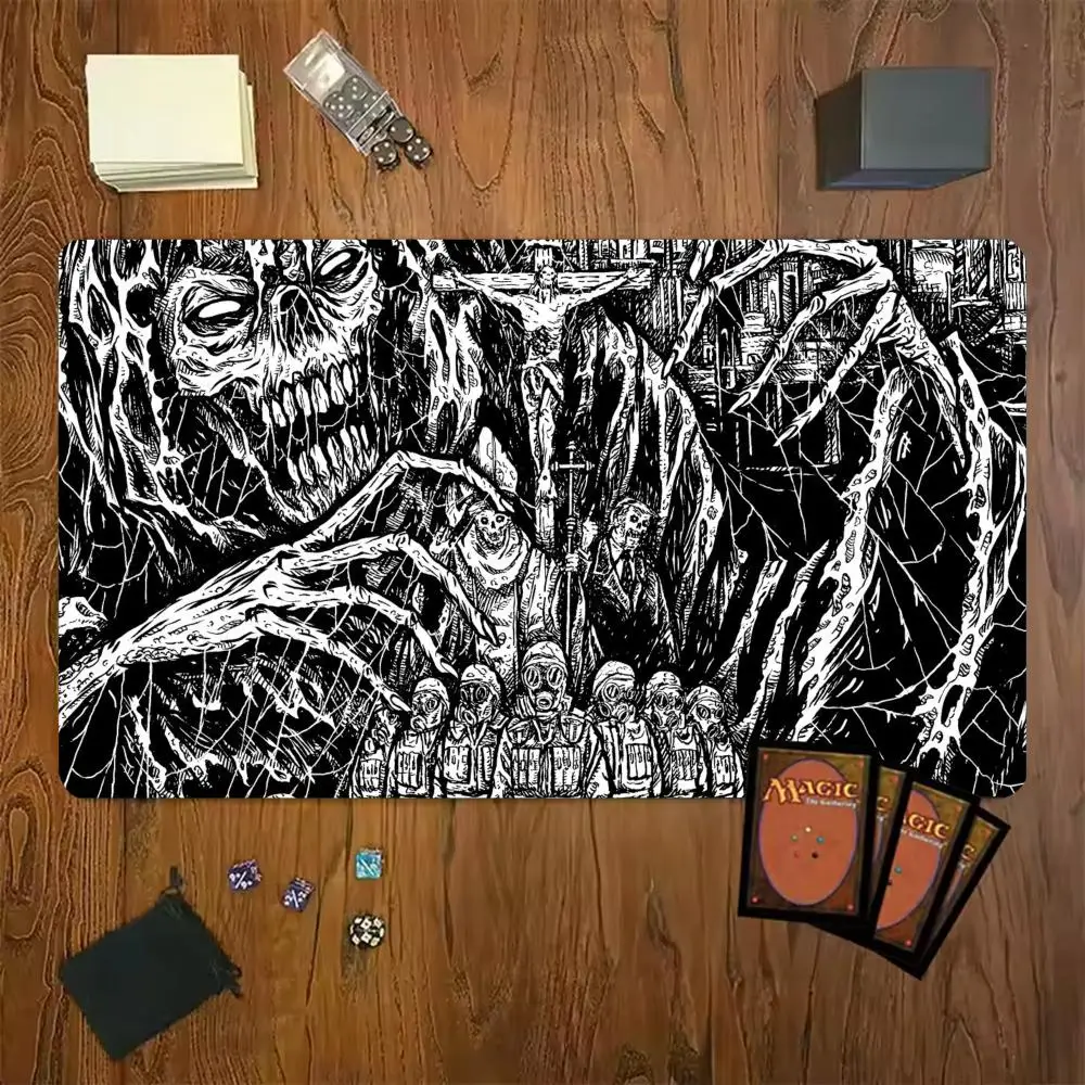 Goat Skeleton Totem Mouse Pad Card Playmat Stitched with Magic Zones Tabletop for MTG/TCG Card Battle Commander Gaming Mat