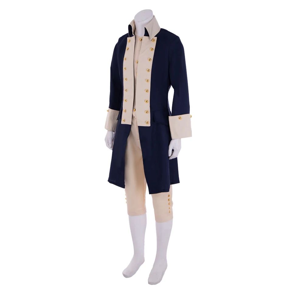 Medieval Colonial Hamilton Uniform 18th Century Men's Trench Vest Suits Halloween Carnival Party Cosplay Officer Costume