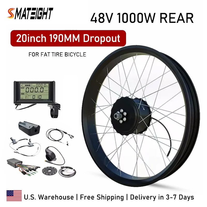 

Комплект для переоборудования электронного велосипеда Ki 48 В 1000 Вт с толстыми шинами, 20 дюймов 4,0, задняя вращающаяся втулка, мотор-колесо, комплект для переоборудования электрического велосипеда