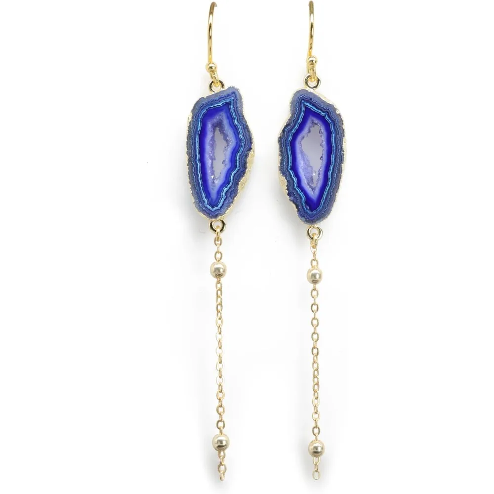 

Agate Geode Dangle Gold Plated Earrings for Women Boho Style Stone 20 30MM