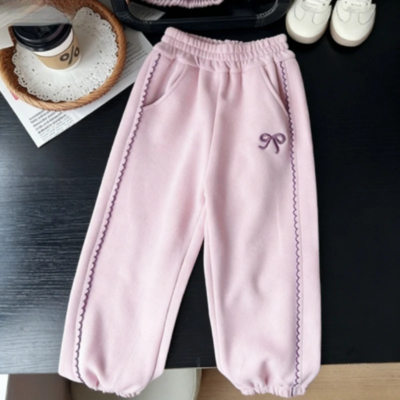 New Spring and Autumn Korean Style Fashionable Casual Pants Girls Lace Bow Guard Trousers Sports Pants