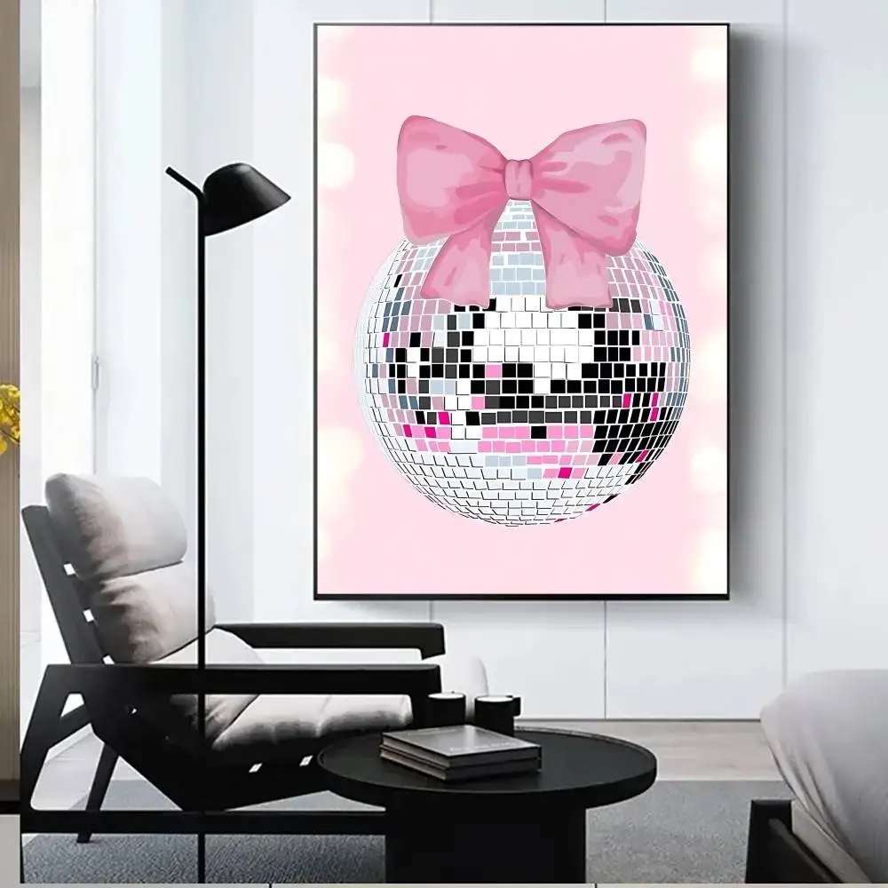Trendy Pink Bows Preppy College Watercolor Bows Coquette Girly Poster  Wall Pictures For Living Room Fall Decor Bedroom