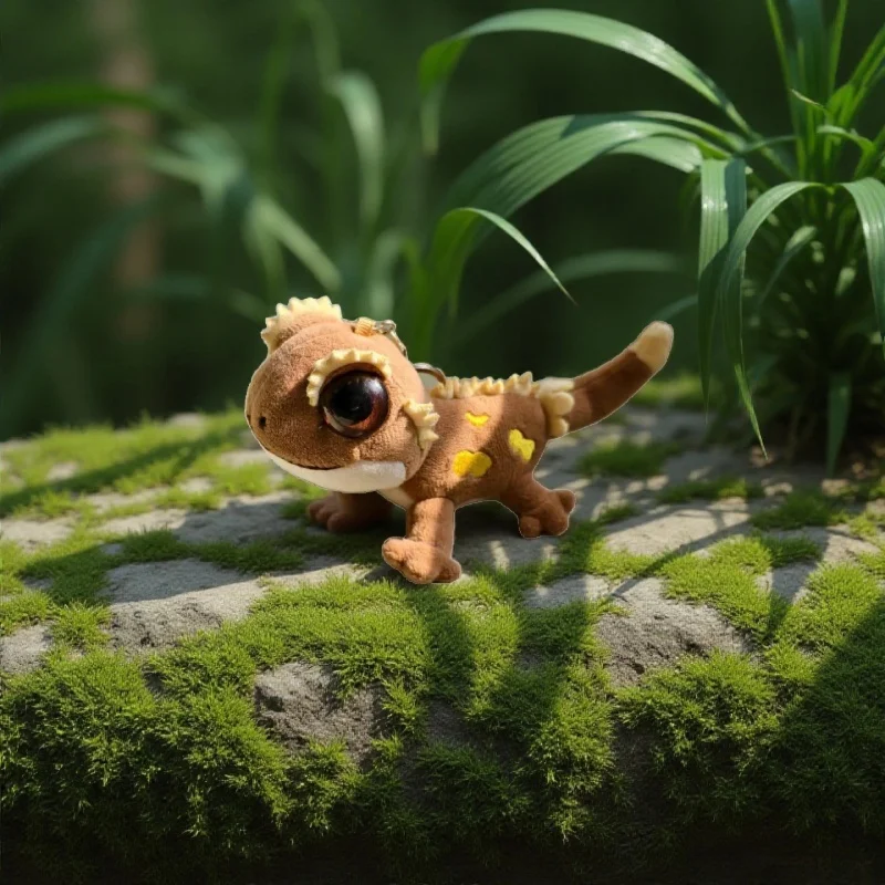 In Stock Cute Creative Crested Gecko Plush Keychain Cartoon Lizard Stuffed Pendant For Backpack Purse Car Personalized Accessory