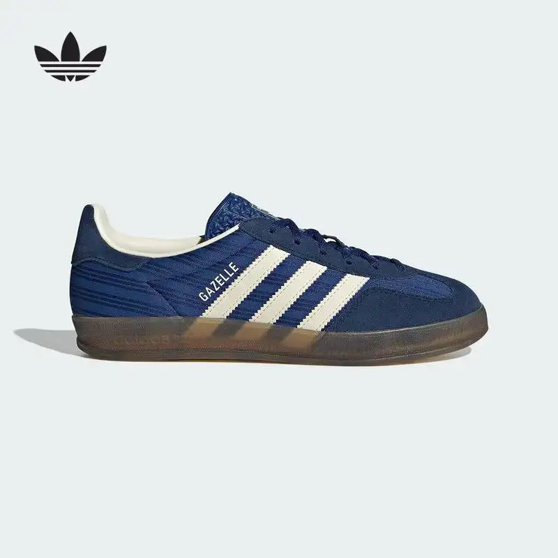 Adidas Originals JS1410 Ladies Retro Deep Blue Flat Trainers Leather Mix Upper Soft Lining Daily Street Walking Sneakers