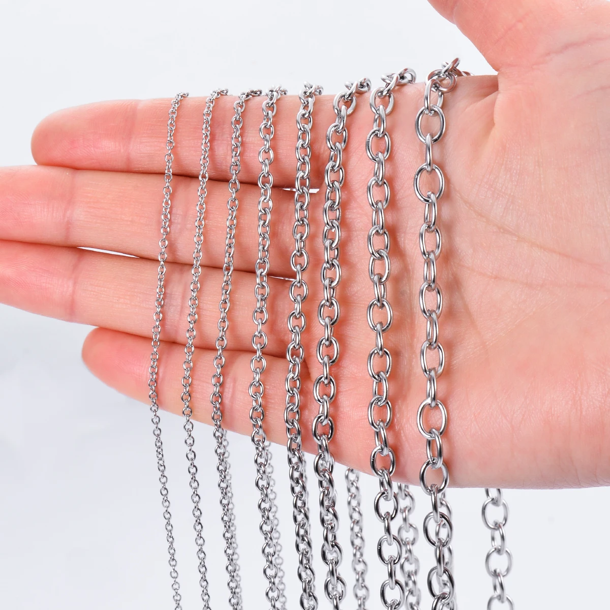Großhandel 1 Meter Breite 1,5mm-6mm Edelstahl Kreuz-O-Massivkette für Damen und Herren DIY Schmuck Armband Halskette – Detail 5